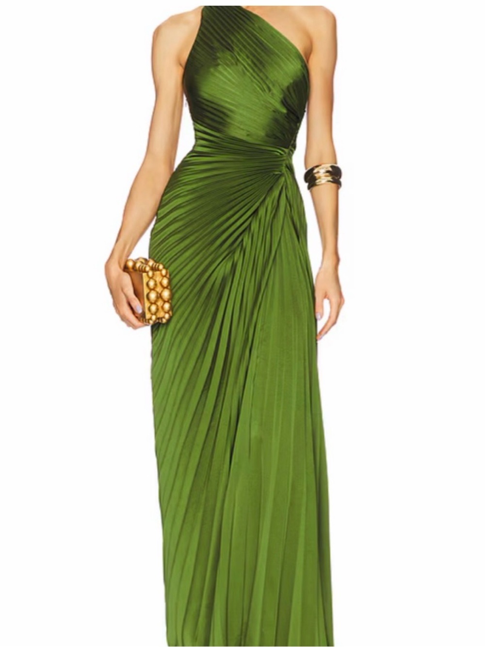 A.L.C. One-Shoulder Olive Green Pleated Gown